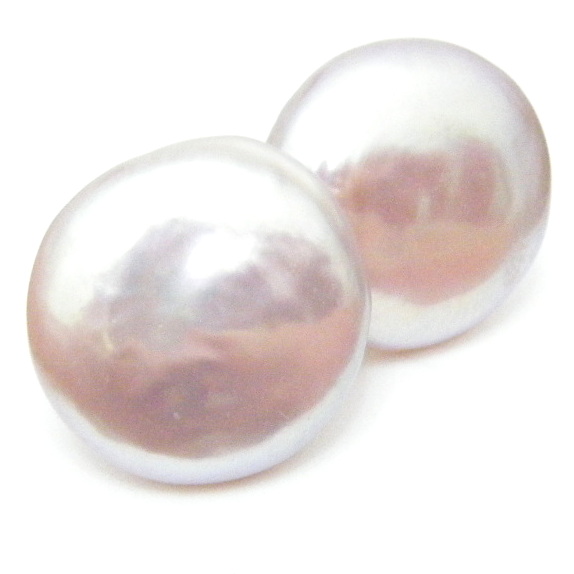 Pale Pink 12.3mm Coin Pearl Stud Earrings